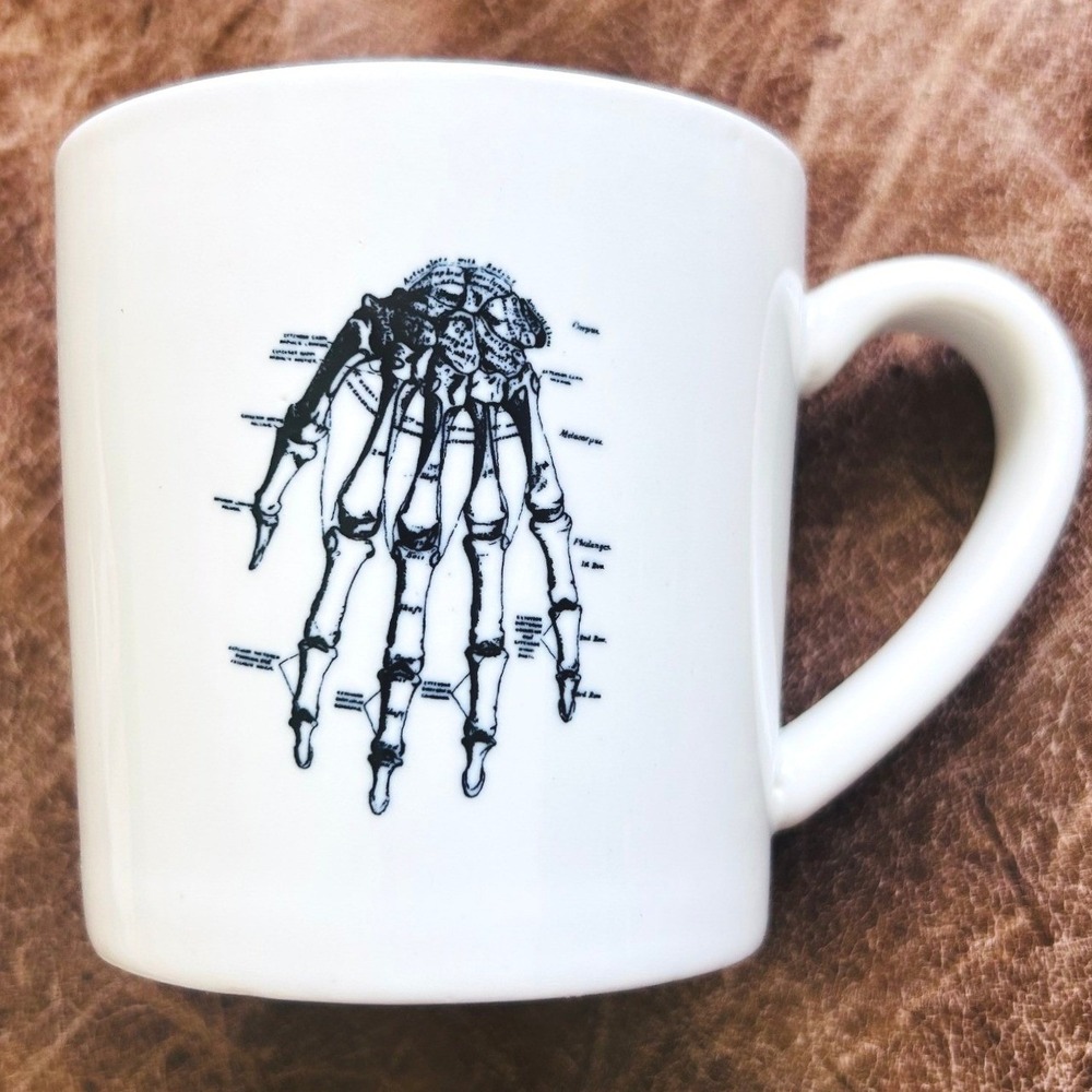 Magenta Exclusive Anatomical Skeleton Hand Ceramic Coffee Mug White Black 4in